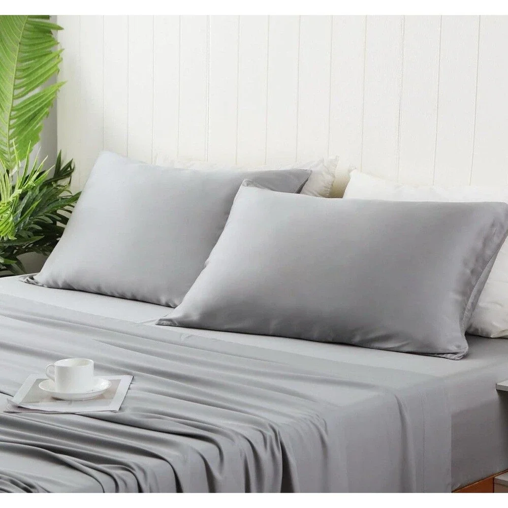 Bamboo Pillow Protectors King Size Set of 2, Gray, Zipper, 20”x36”